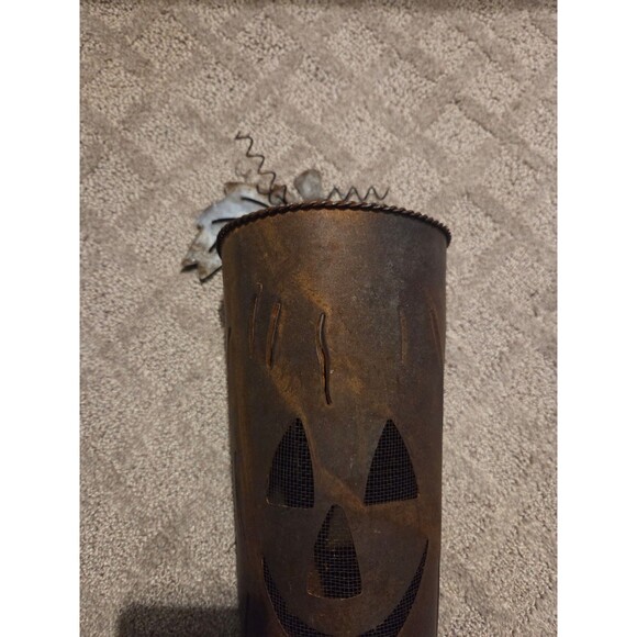 Rustic Metal Jack-o'-Lantern Wall Pocket Decor - Picture 2 of 3